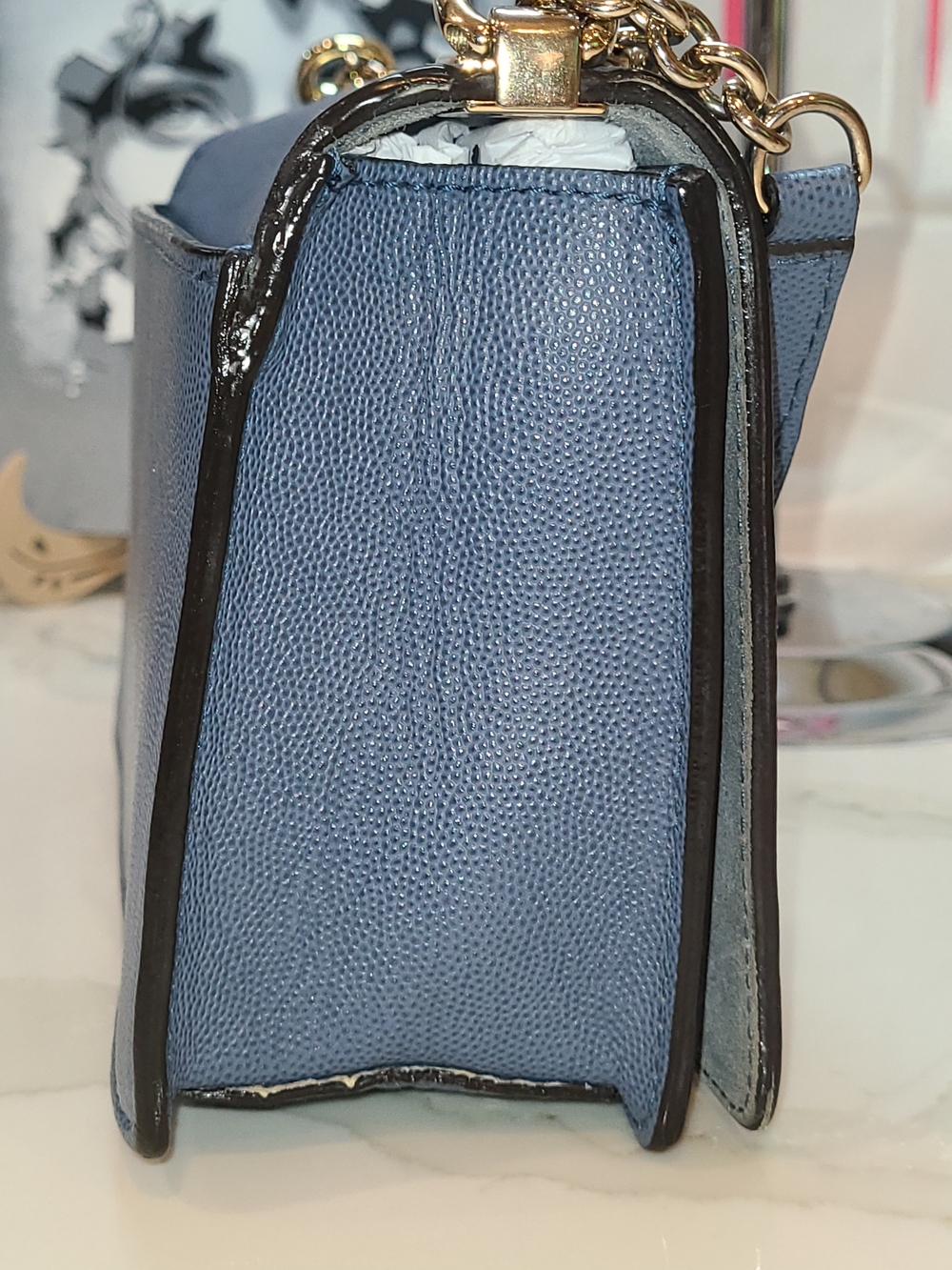 Furla Blue Leather Chain Crossbody Bag with Gold Hardware and COA - Picture 9 of 16